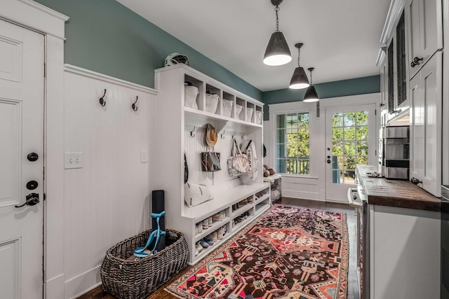 mudroom featuring dark wood-type flooring