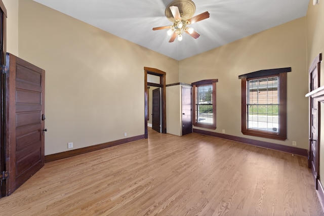 interior space featuring ceiling fan and light hardwood / wood-style flooring