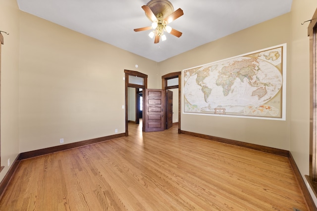 interior space with light hardwood / wood-style flooring and ceiling fan