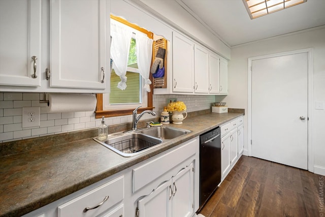 kitchen with white cabinets, sink, and black dishwasher