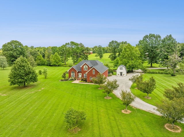 birds eye view of property featuring a rural view