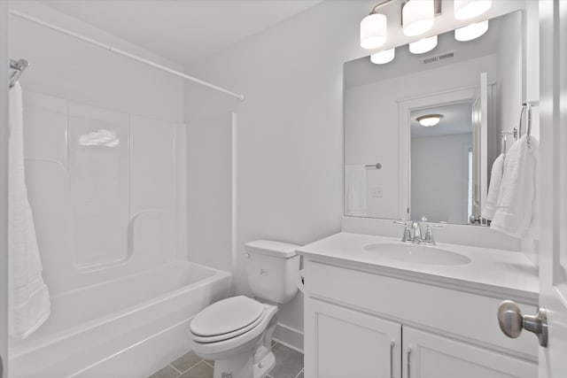 full bathroom featuring vanity, toilet, tub / shower combination, and tile patterned flooring