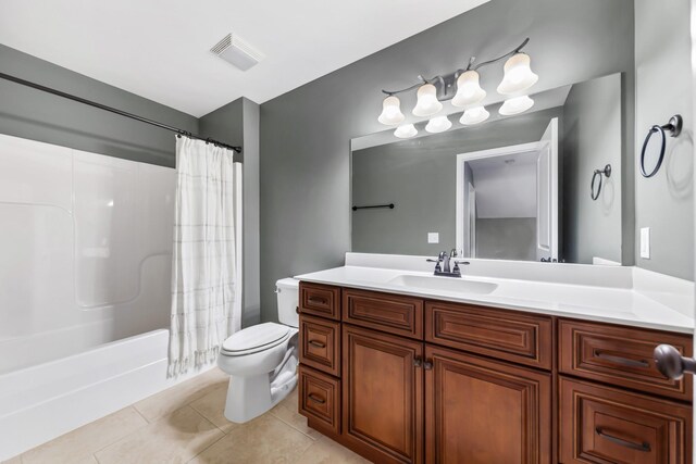 701 Vanview Dr, Lebanon, TN 37087 - full bath featuring vanity, shower / bathtub combination with curtain, visible vents, tile patterned flooring, and toilet