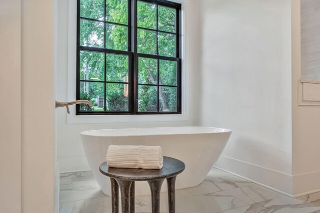 bathroom with a washtub and a healthy amount of sunlight