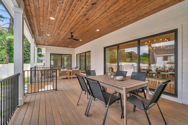 wooden terrace with ceiling fan