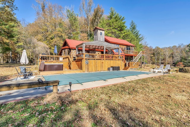 view of pool featuring a wooden deck