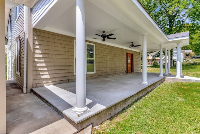 view of patio with ceiling fan