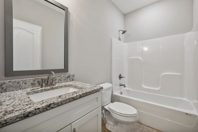 full bathroom featuring tile patterned floors, shower / tub combination, vanity, and toilet