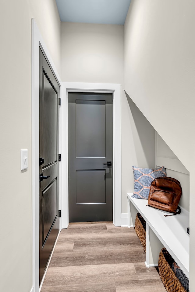 mudroom featuring light wood-type flooring