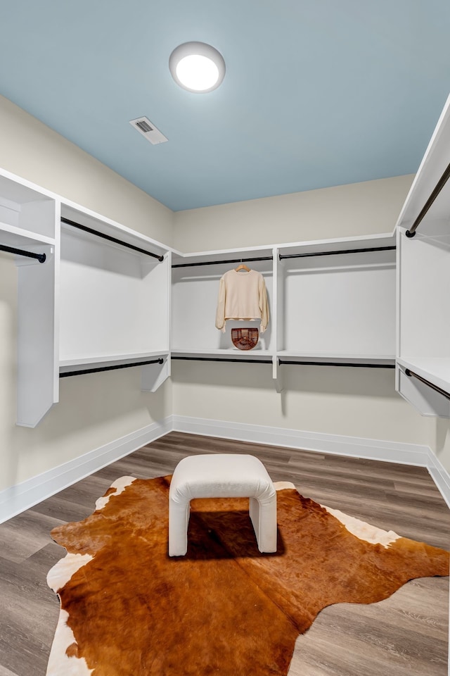 walk in closet with hardwood / wood-style floors