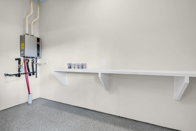 interior space featuring tankless water heater