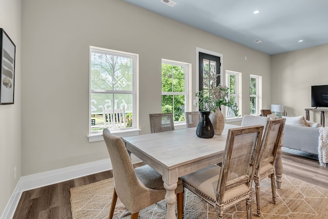 dining space featuring a healthy amount of sunlight and hardwood / wood-style floors