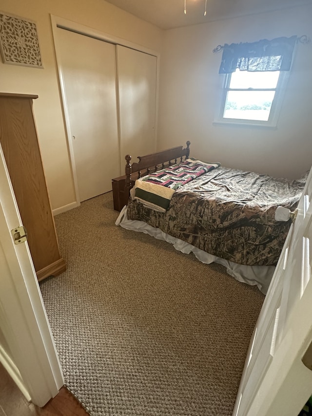 bedroom with a closet and carpet flooring