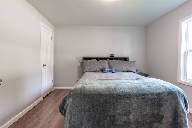 bedroom with hardwood / wood-style floors and multiple windows