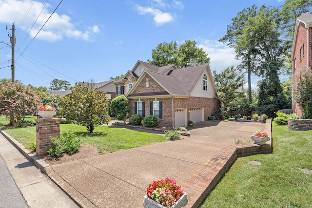 view of front of house with a garage and a front lawn