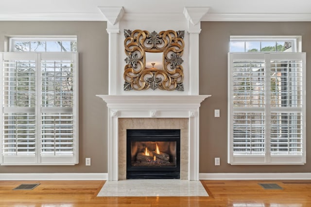 room details with ornamental molding and wood-type flooring