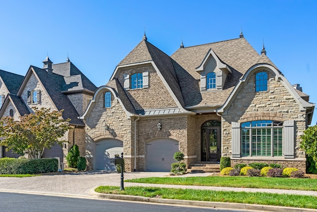 french country style house featuring a garage