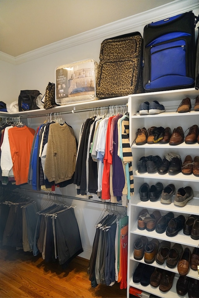 walk in closet with hardwood / wood-style floors