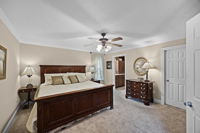 40 Vantage Pt, Counce, TN 38326 - bedroom featuring light colored carpet, a textured ceiling, crown molding, baseboards, and a ceiling fan