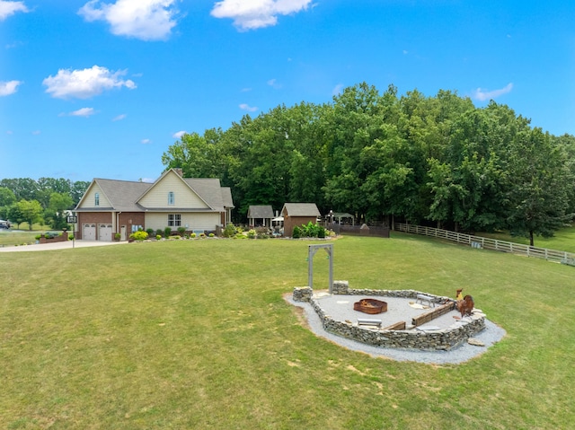 view of yard featuring a garage