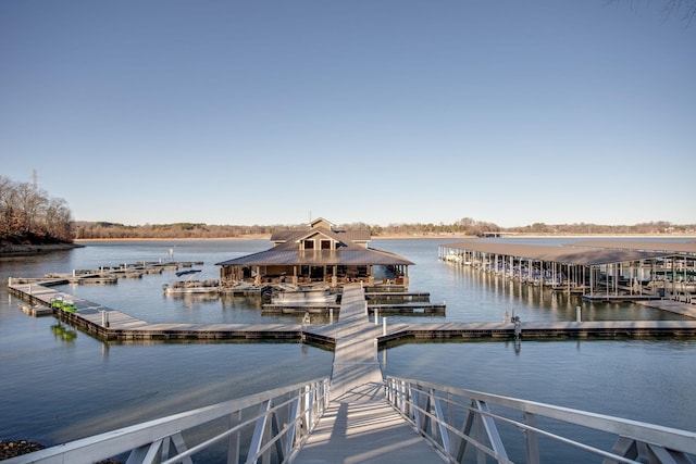 dock area with a water view