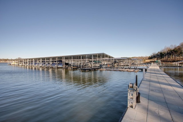 view of dock with a water view