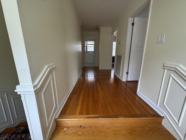 hallway featuring dark wood-type flooring