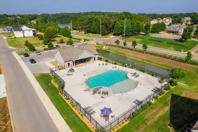 aerial view featuring a water view