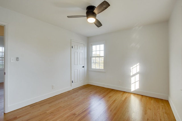 unfurnished room featuring light hardwood / wood-style floors and ceiling fan