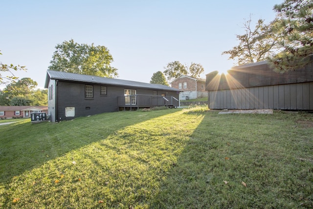 view of yard with a wooden deck