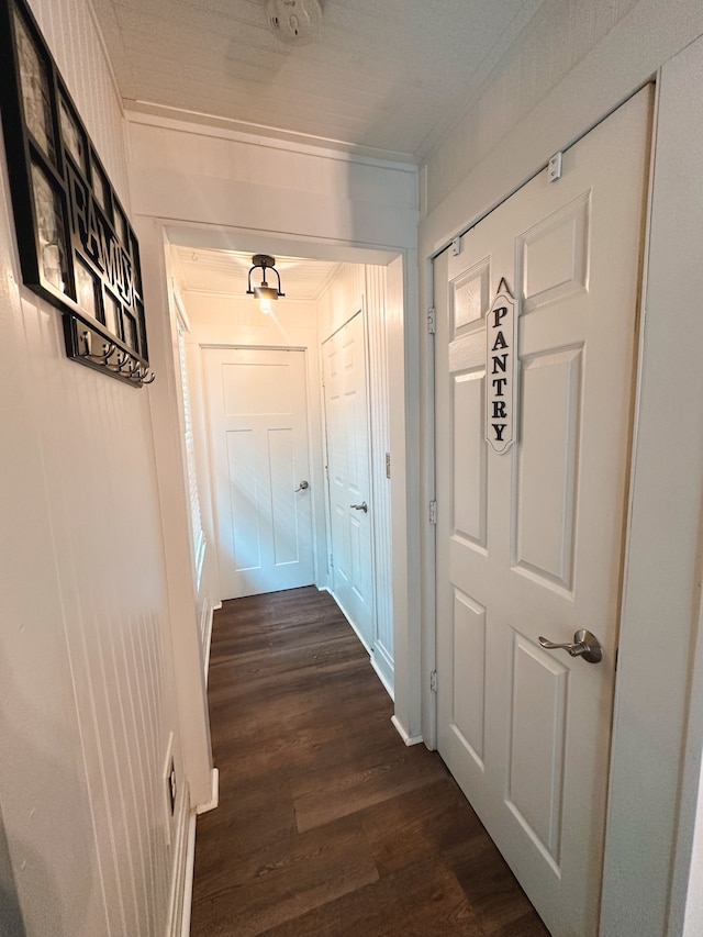 corridor with dark hardwood / wood-style flooring