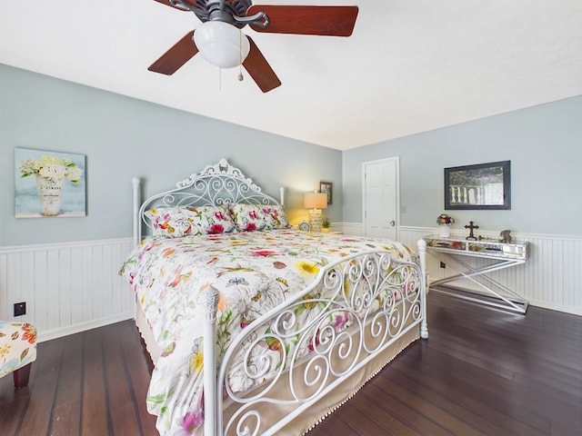 bedroom with ceiling fan, hardwood / wood-style floors, and a closet