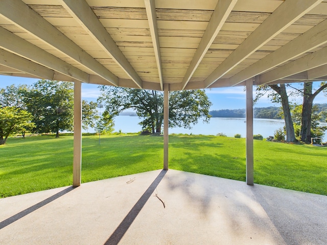 view of patio / terrace with a water view