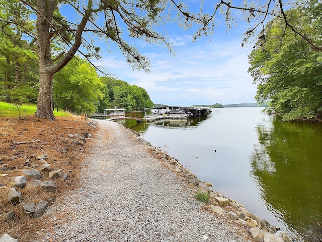 view of water feature with a boat dock