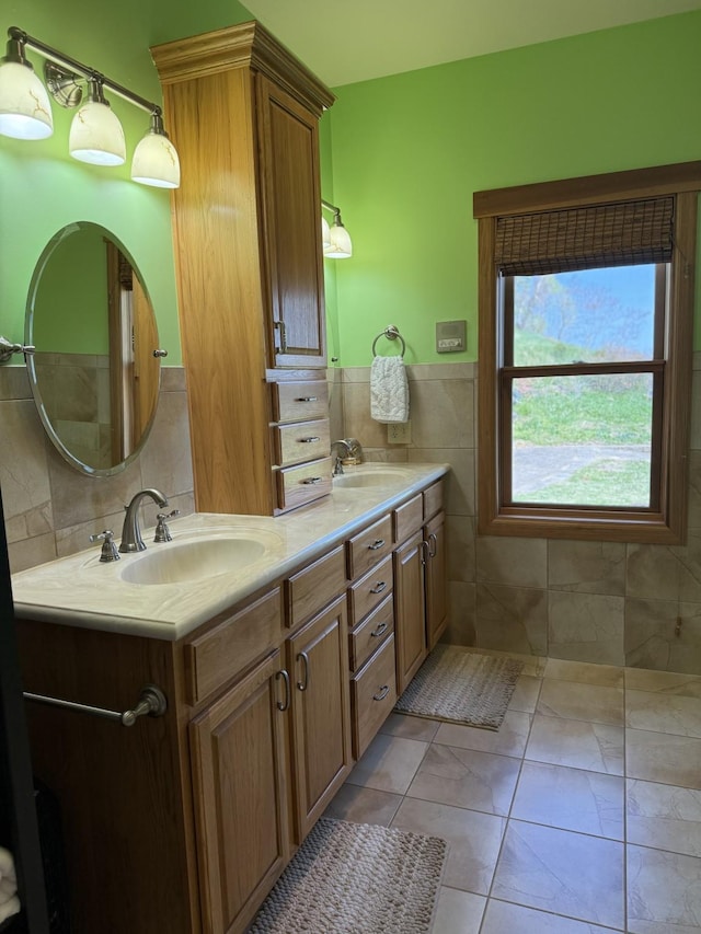 61 Brim Ln, Hilham, TN 38568 - full bath featuring a sink, tile walls, and double vanity