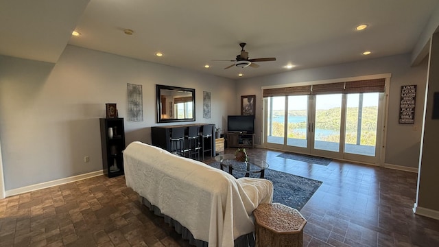61 Brim Ln, Hilham, TN 38568 - living area featuring ceiling fan, baseboards, and recessed lighting