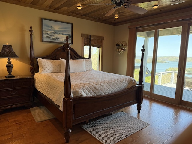 61 Brim Ln, Hilham, TN 38568 - bedroom with a water view, access to outside, multiple windows, and wooden ceiling