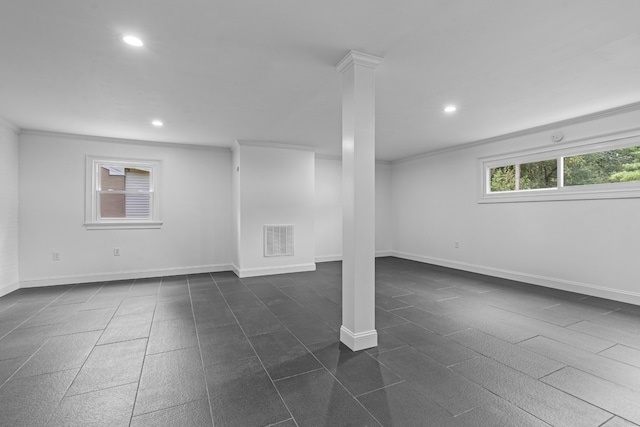 basement with crown molding