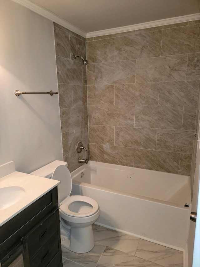 1040 Overlook Dr, Ashland City, TN 37015 - full bathroom featuring tiled shower / bath, vanity, toilet, and ornamental molding