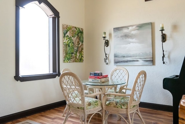 dining area with wood-type flooring