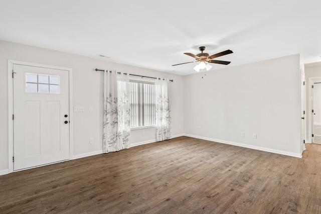 interior space featuring hardwood / wood-style flooring and ceiling fan