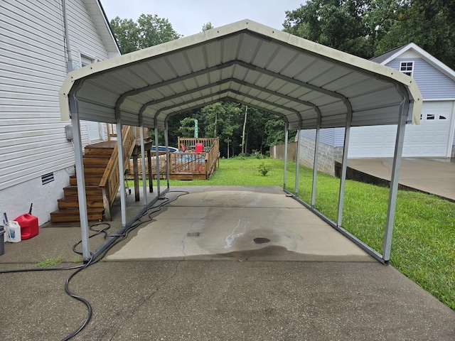 view of parking featuring a carport and a lawn