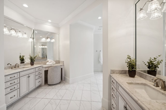 bathroom featuring vanity and ornamental molding