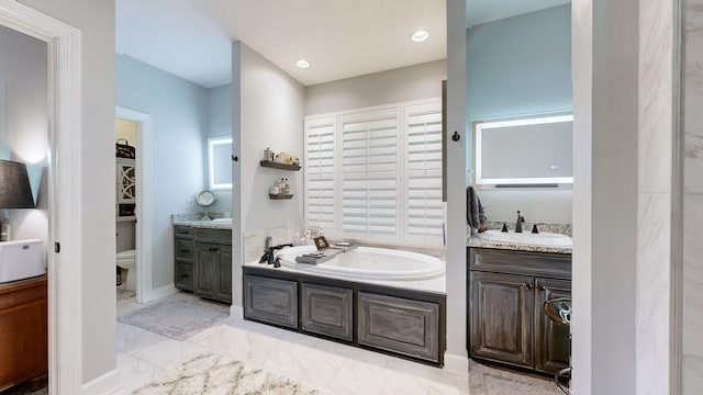 bathroom with vanity, a tub, and toilet