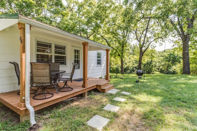 view of yard featuring a wooden deck