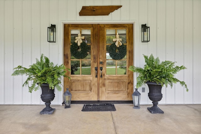 entrance to property featuring french doors