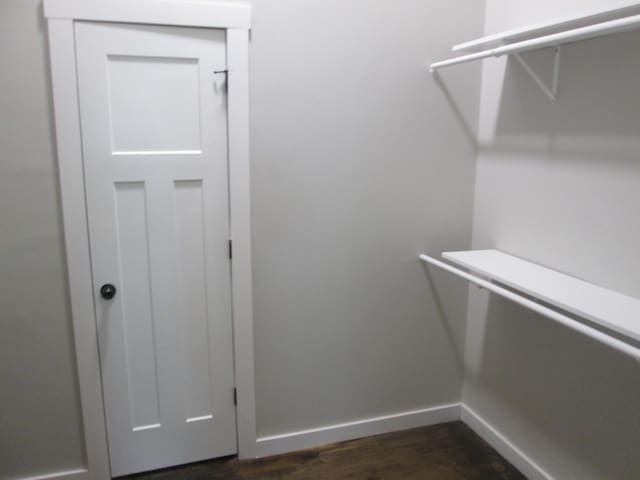 walk in closet featuring dark wood-type flooring