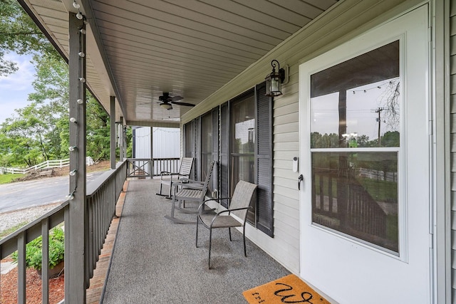 view of patio / terrace featuring ceiling fan and covered porch