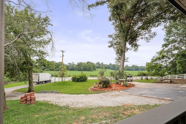 view of community featuring a yard and a rural view