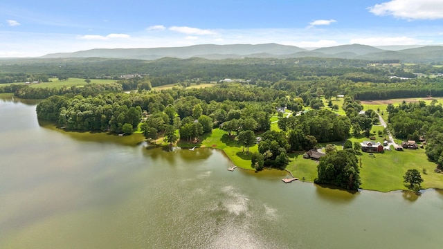 birds eye view of property featuring a water and mountain view